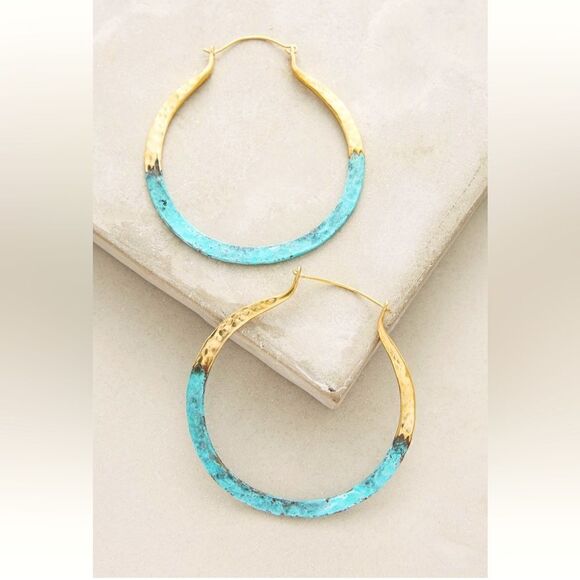 Terre handmade brass patina hoops - Picture 1 of 5